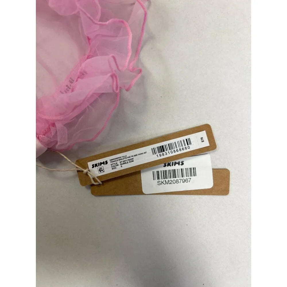 SKIMS Embroidered Tulle Triangle Bra Bubble Gum Size Small NWT - Picture 5 of 6